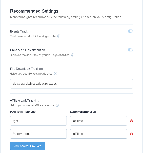 set Recommended settings