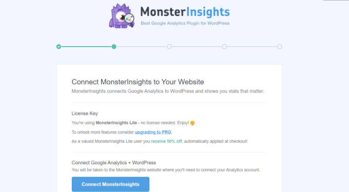Connect MonsterInsights with your wordpress site